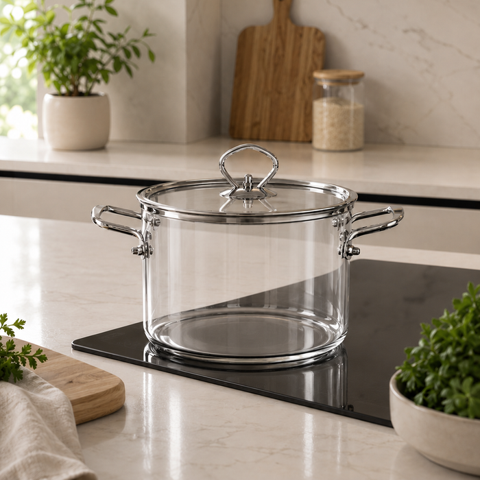 Olla de vidrio borosilicato Línea Acero - Cristal Kitchen
